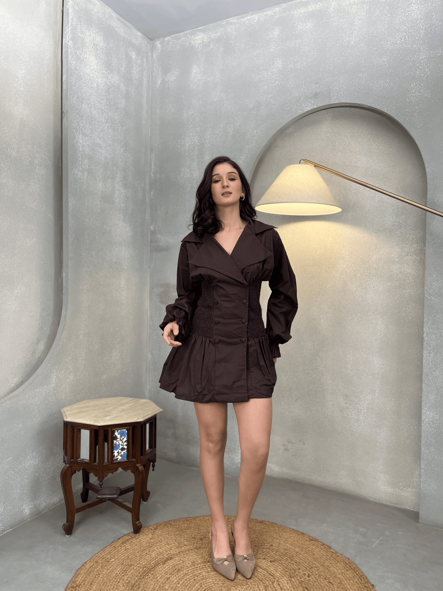 Brown Cotton Mini Dress