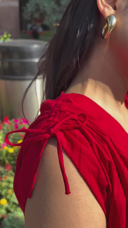 Chic Red Cotton Mini Dress